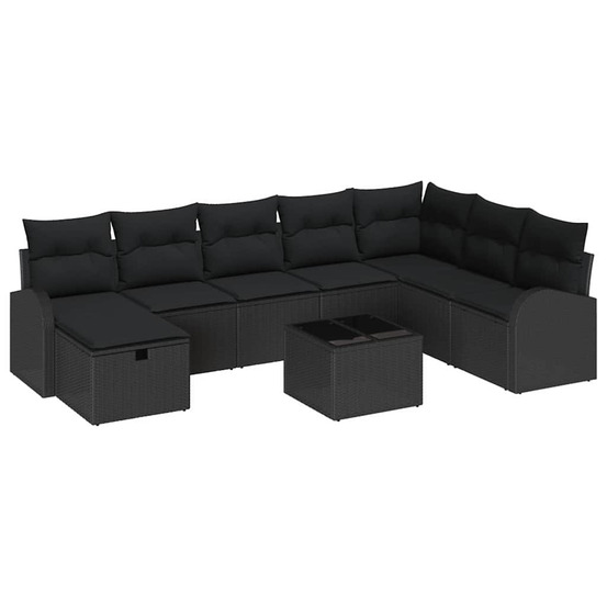 Ensemble de canapé de jardin avec coussin 9 pcs noir poly rotin