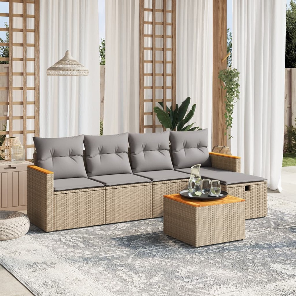 Salon de jardin avec coussins 6pcs mélange beige résine tressée