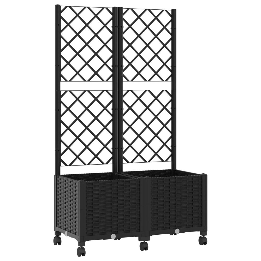 Bac de jardin avec treillis et roues noir 80 x 40 x 146 cm pp