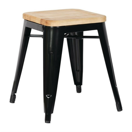 Tabourets bistro bas en acier noir avec assise en bois - lot de 4 - bolero
