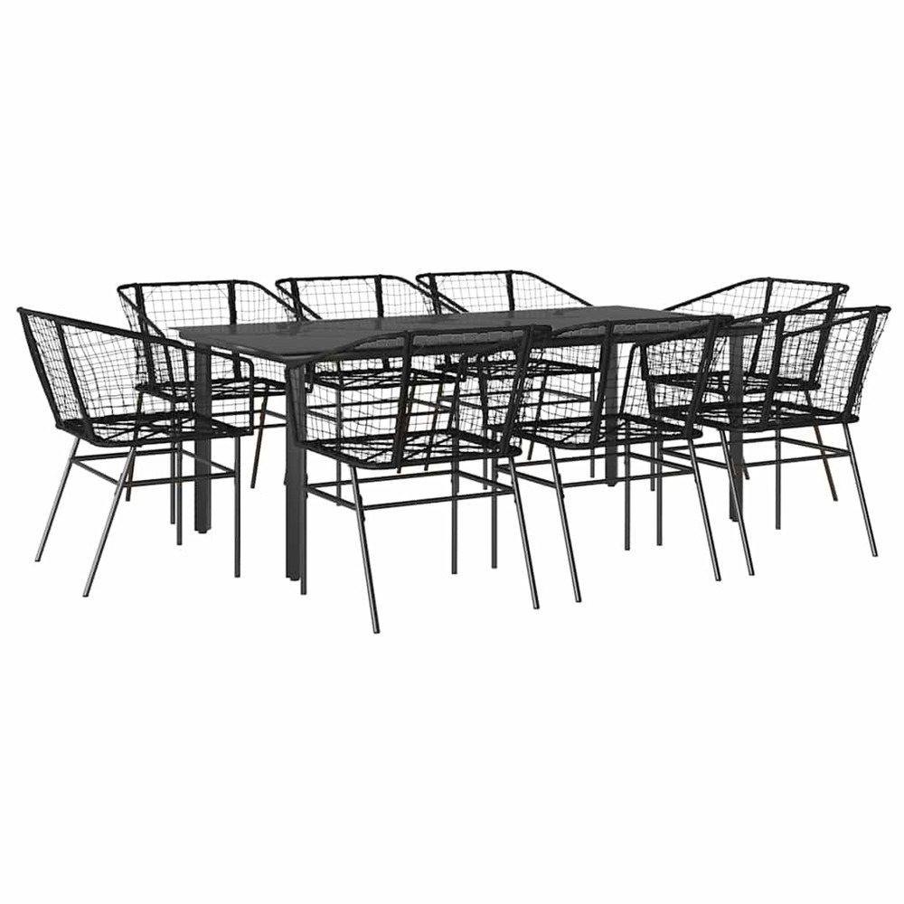 Ensemble à manger de jardin 9pcs noir poly rotin verre