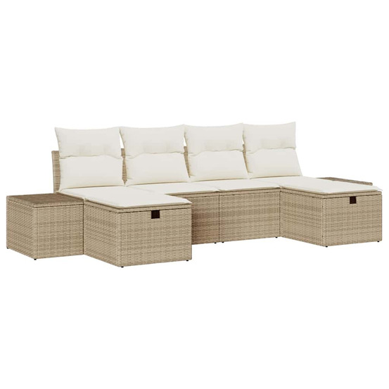 Ensemble de canapé de jardin avec coussin 6 pcs beige polyrotin