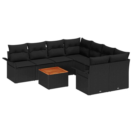 Ensemble de canapé de jardin avec coussin 9 pcs noir
