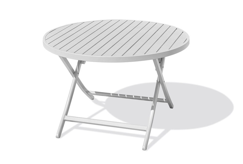Table de jardin ronde pliante en aluminium gris