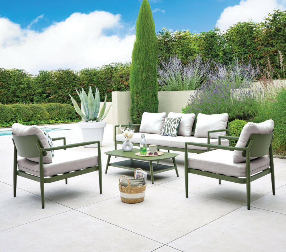 Salon de jardin en aluminium - 5 places - vert sauge - naïrobi