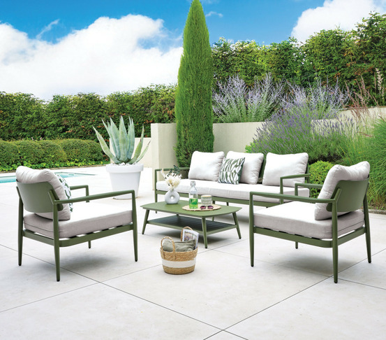 Salon de jardin en aluminium - 5 places - vert sauge - naïrobi