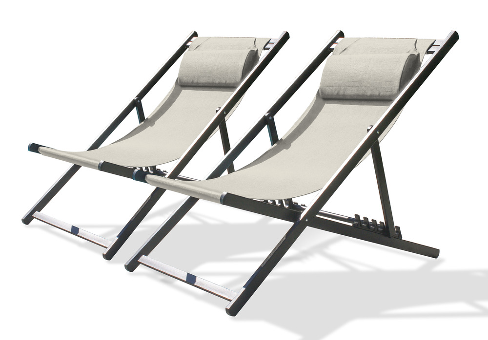 Lot de 2 chiliennes julia en aluminium anthracite et textilène gris