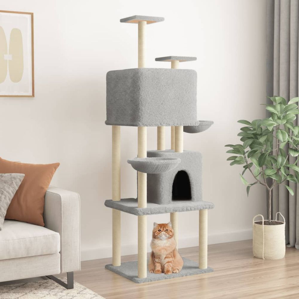 Très grand arbre à chat xxl 180 cm niches et paniers gris clair