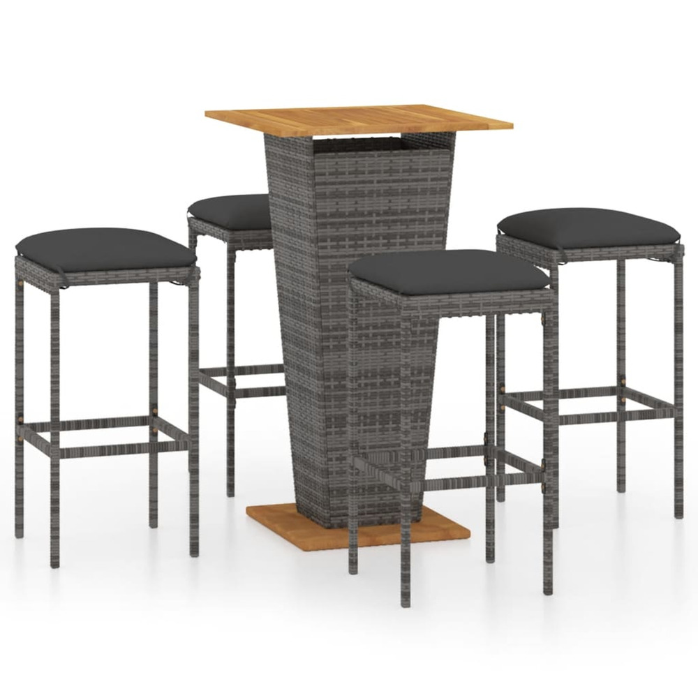 Ensemble de bar de jardin 5 pcs et coussins résine tressée gris
