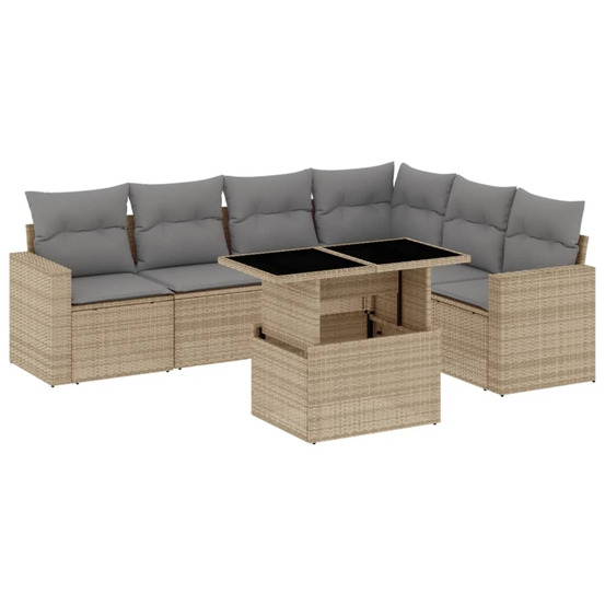 Salon de jardin avec coussins 7 pcs beige résine tressée