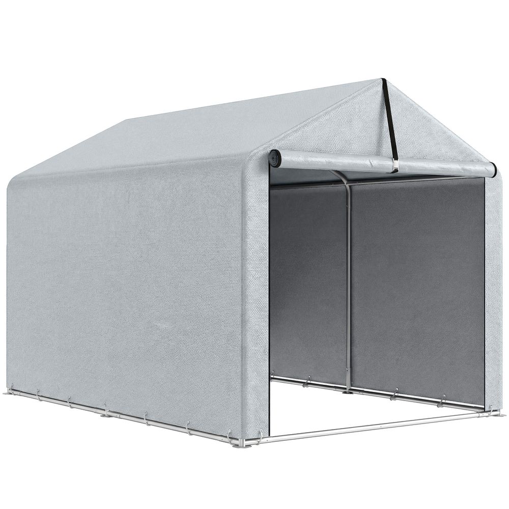 Abri de jardin porte enroulable toile pe gris clair