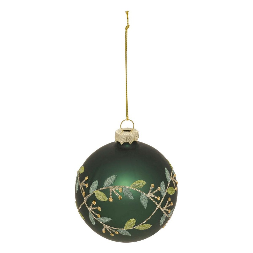 Boule verre branche de gui d.8cm vert