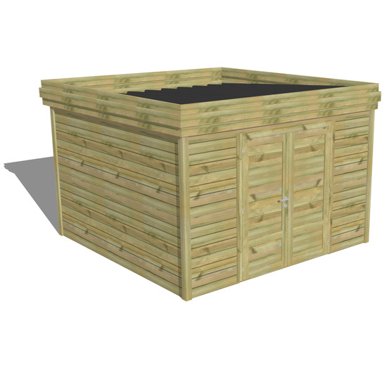 Abri de jardin bois pin traité autoclave 27mm - 3,44x3,44m / 12m2 - bac acier - abri français