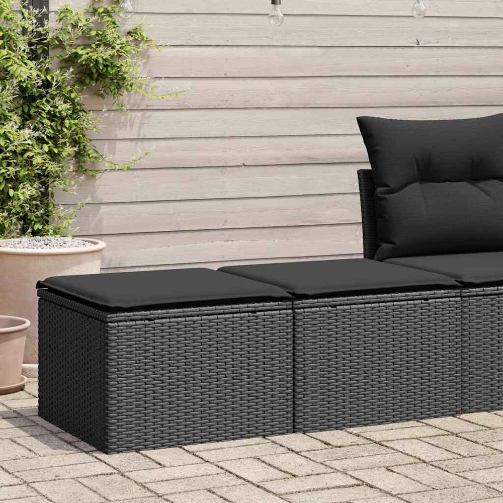 Salon de jardin avec coussins 2 pcs noir résine tressée acacia