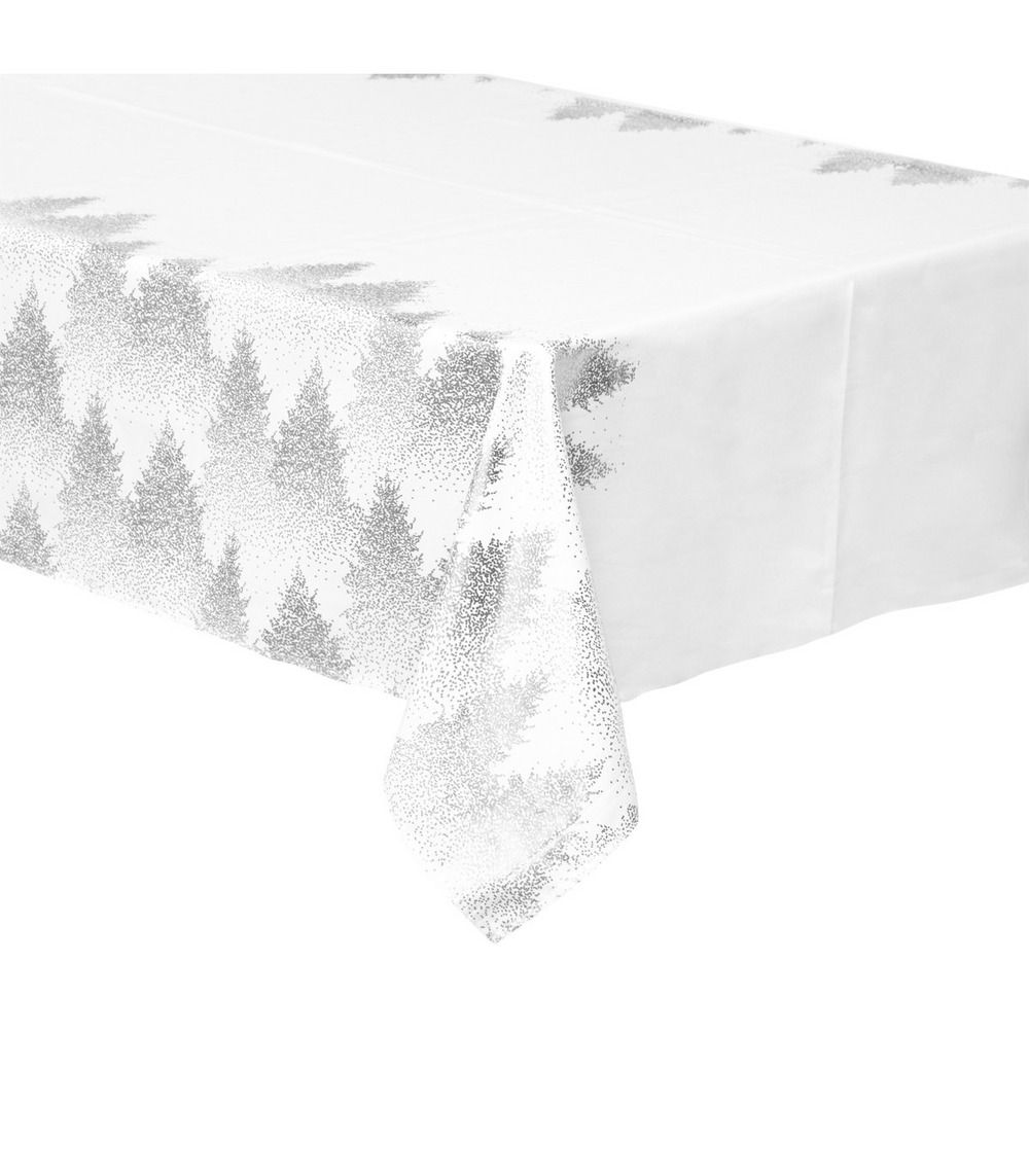 Nappe blanche imprimé sapin argenté 140 x 240 cm