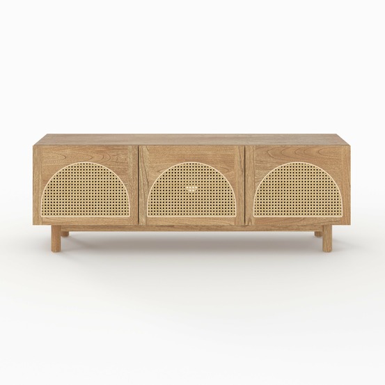 Delya-meuble tv en bois massif de mindi et rotin 160 cm