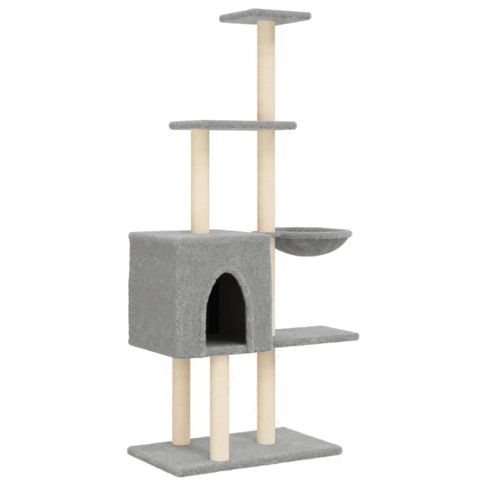 Arbre à chat meuble tour grimper jouet grattage grattoir escalade plateforme avec griffoirs en sisal clair 145 cm gris 02_002