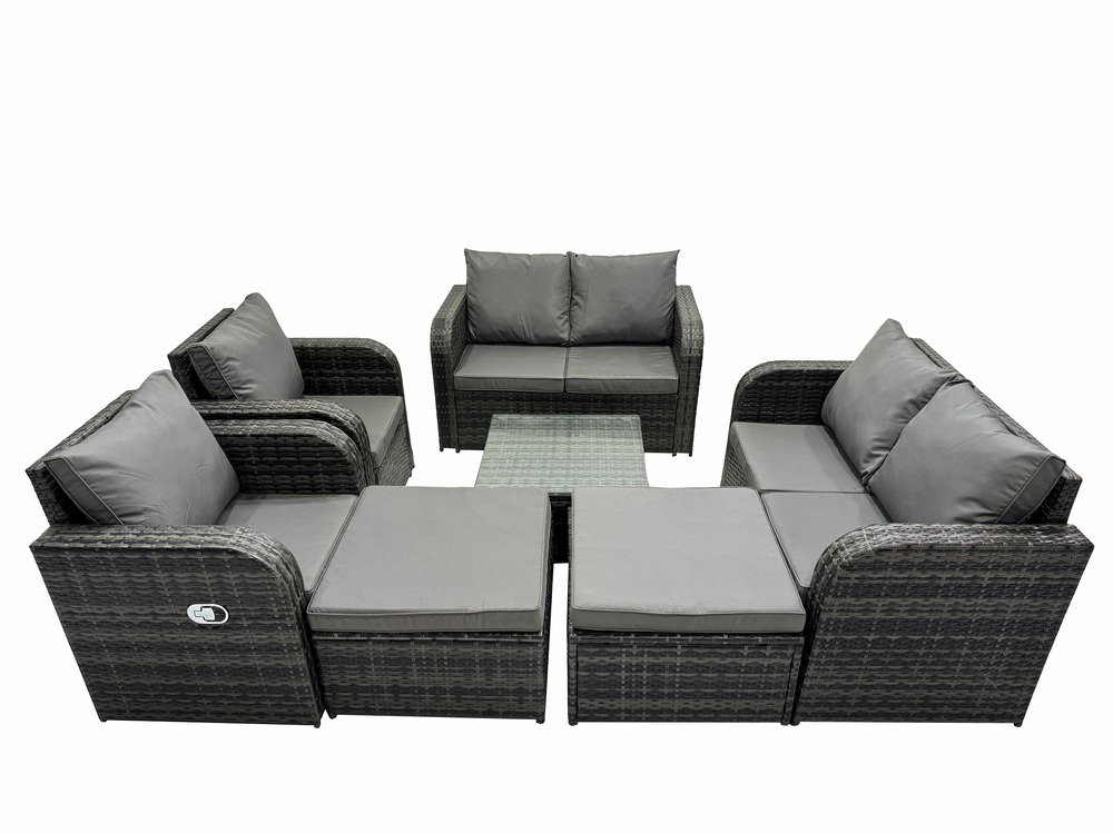 8 places dossier haut salon de jardin avec carrée 2 grand tabourets canapé d'amour chaise inclinable ensemble de canapés en rotin