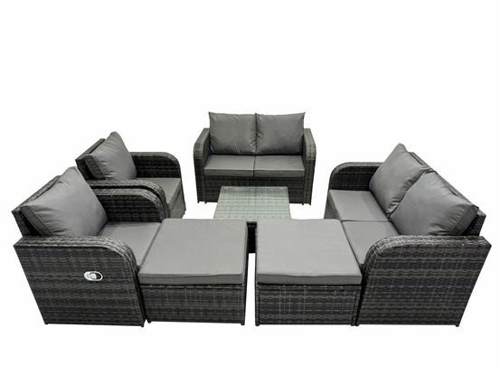 8 places dossier haut salon de jardin avec carrée 2 grand tabourets canapé d'amour chaise inclinable ensemble de canapés en rotin