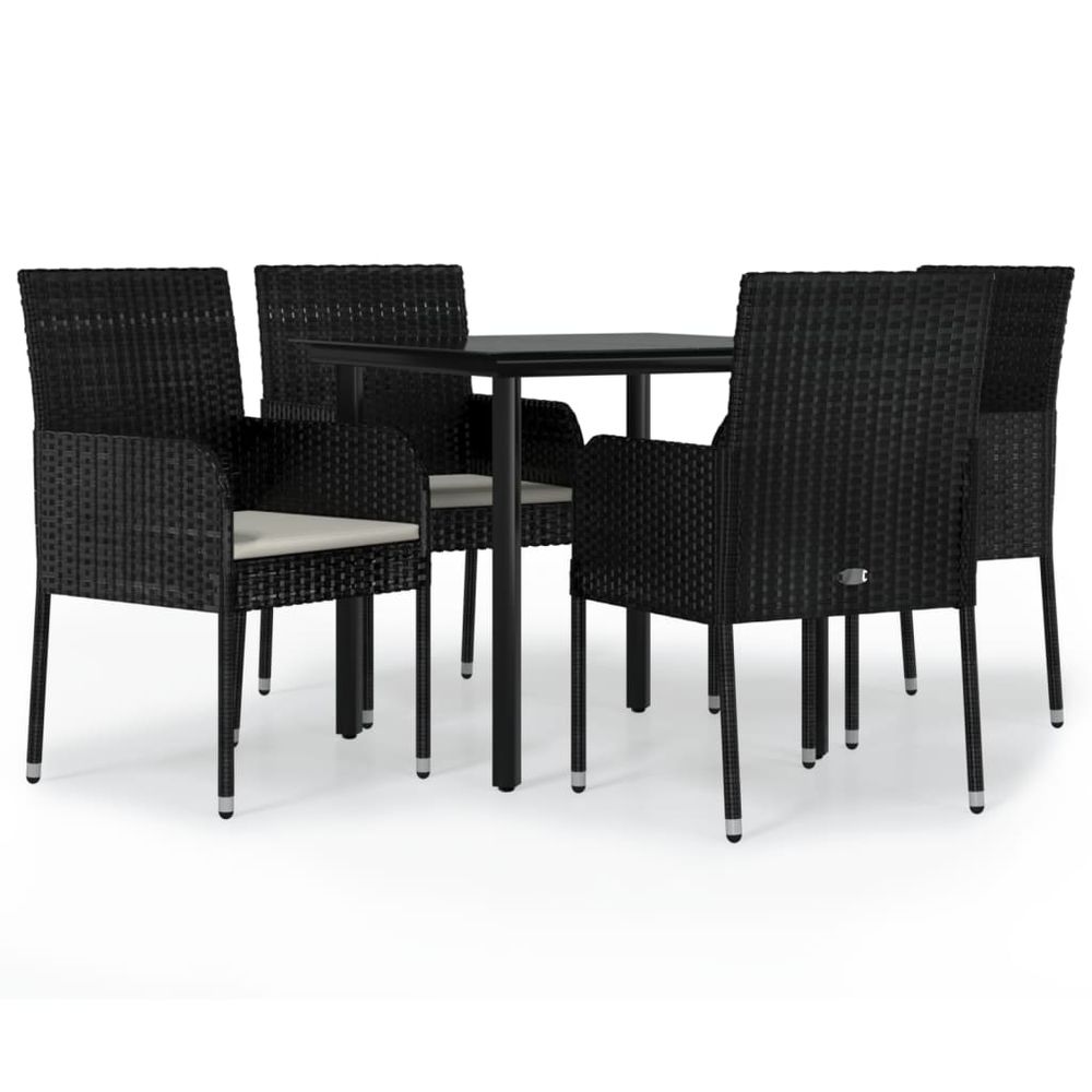 Ensemble à manger de jardin coussins 5pcs noir résine tressée
