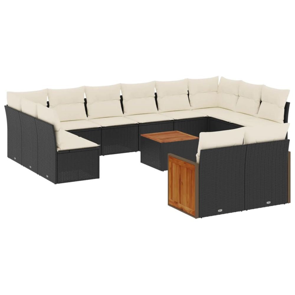 Salon de jardin avec coussins 13 pcs noir résine tressée