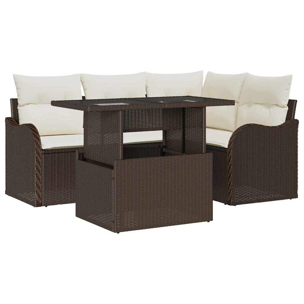 Ensemble de canapé de jardin 5 pcs marron poly rattan
