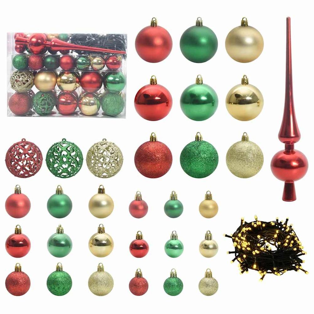 Ensemble de boules de noël 61 pc 150 led blanc chaud ø 6 cm