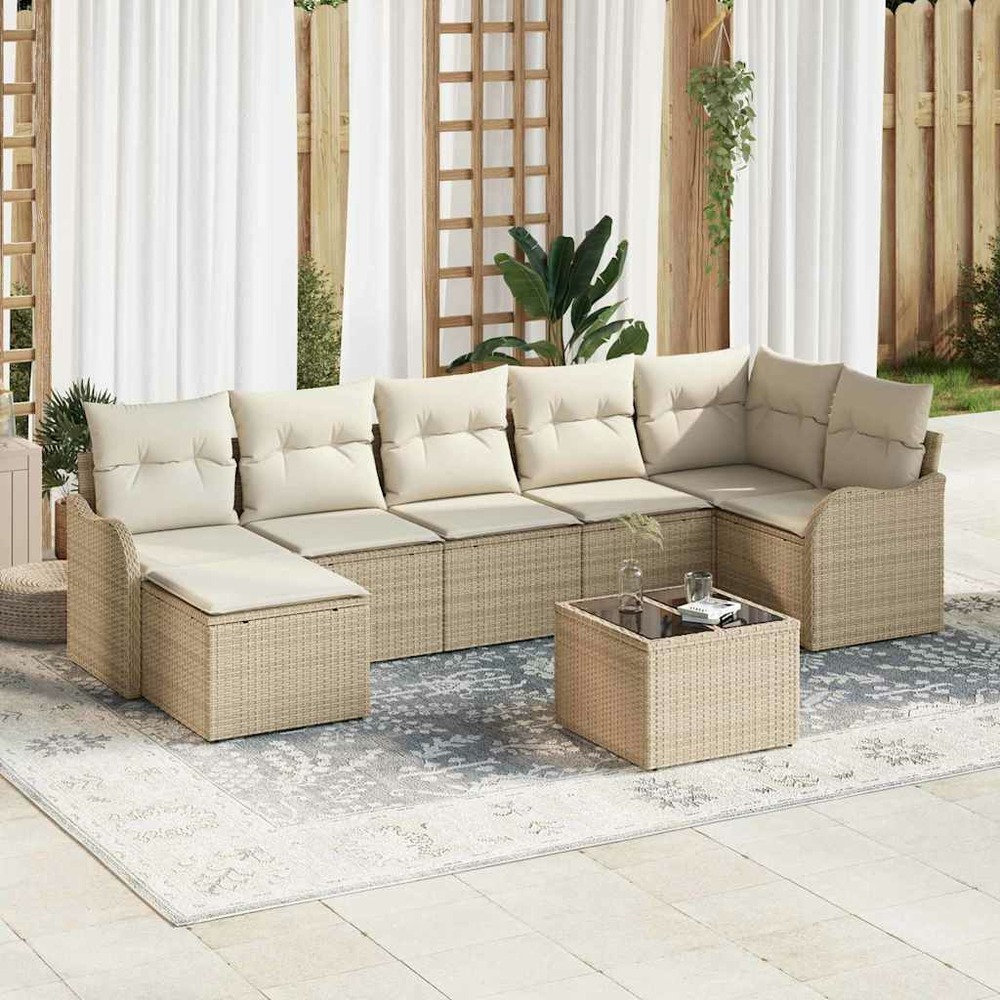 Ensemble de canapé de jardin 8 pcs beige et blanc poly rotin