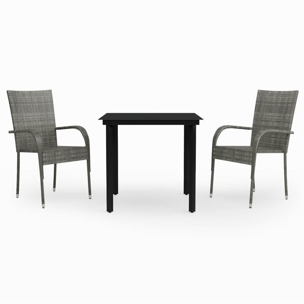 Ensemble à manger de jardin 3 pcs gris et noir