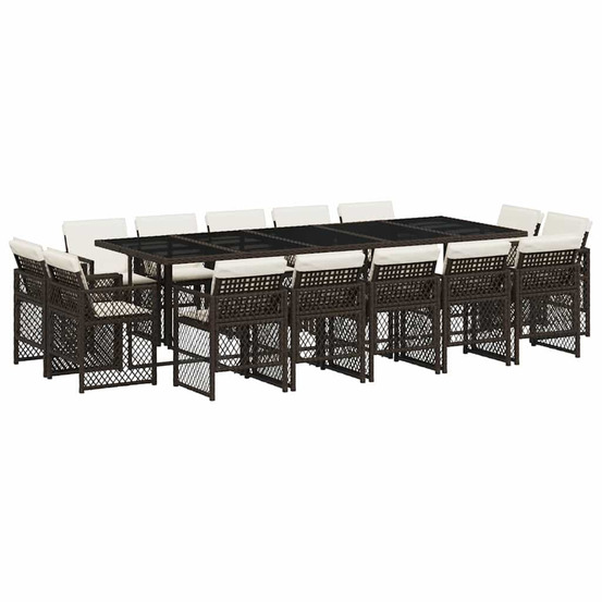 Ensemble à manger de jardin avec coussins 15 pcs marron rotin