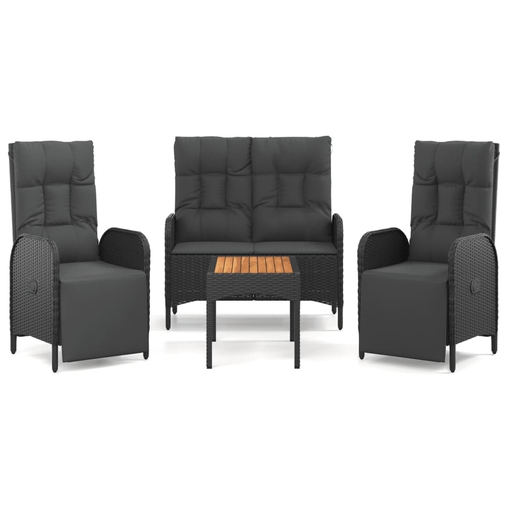 Ensemble de salle à manger de jardin meuble extérieur 4 pièces avec coussins noir