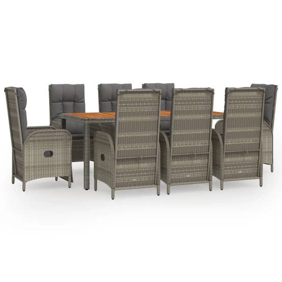 Ensemble à manger de jardin 9 pcs coussins gris résine tressée