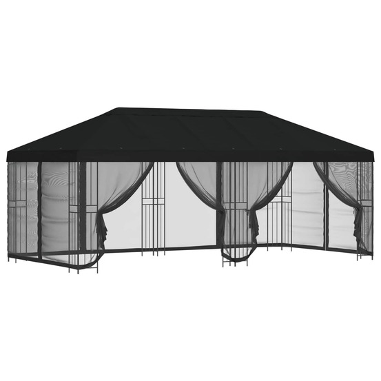 Gazebo avec murs latéraux 6 x 3 m noir polyester et acier 190