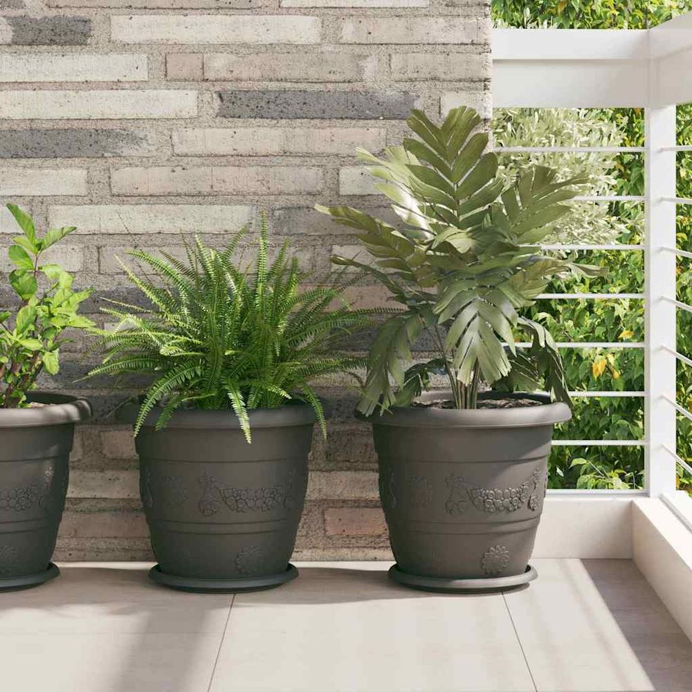 Lot de 6 pots de fleurs ronds plastique pour jardin balcon avec drainage ø34x28 cm noir