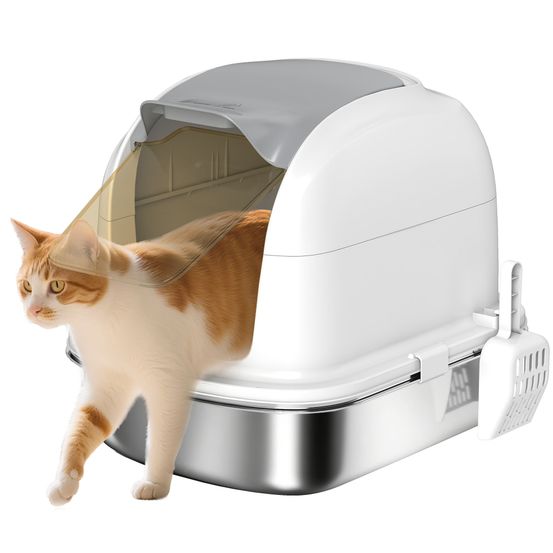 Maison de toilette acier inoxydable intérieur hygiène intimité couvercle 52cm blanc