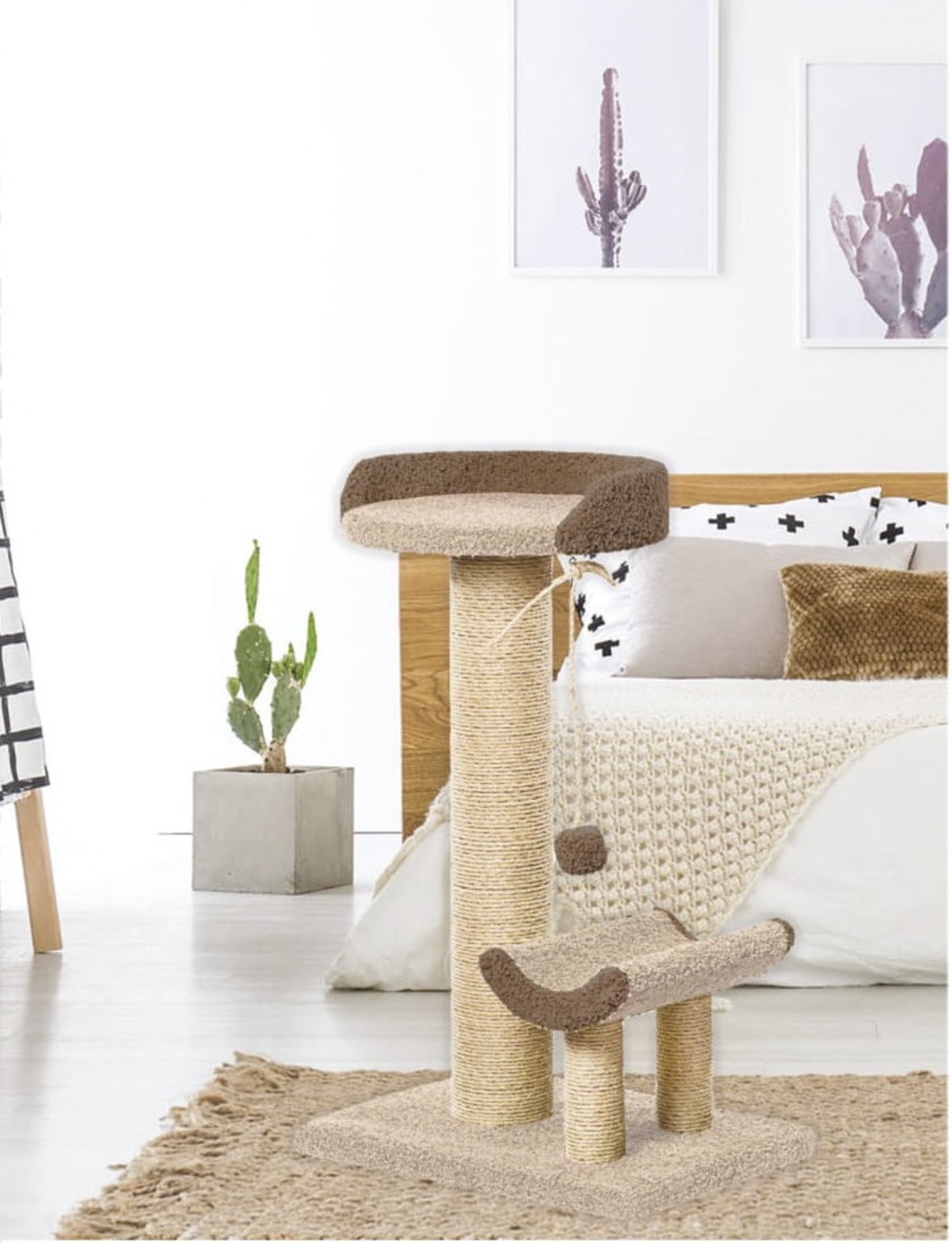 Arbre à chat ourson – crème / choco – 110 cm