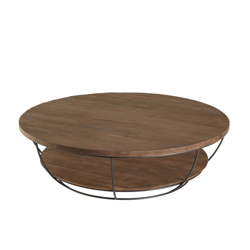 Table basse coque 2 plateaux en teck recyclé métal noir d120