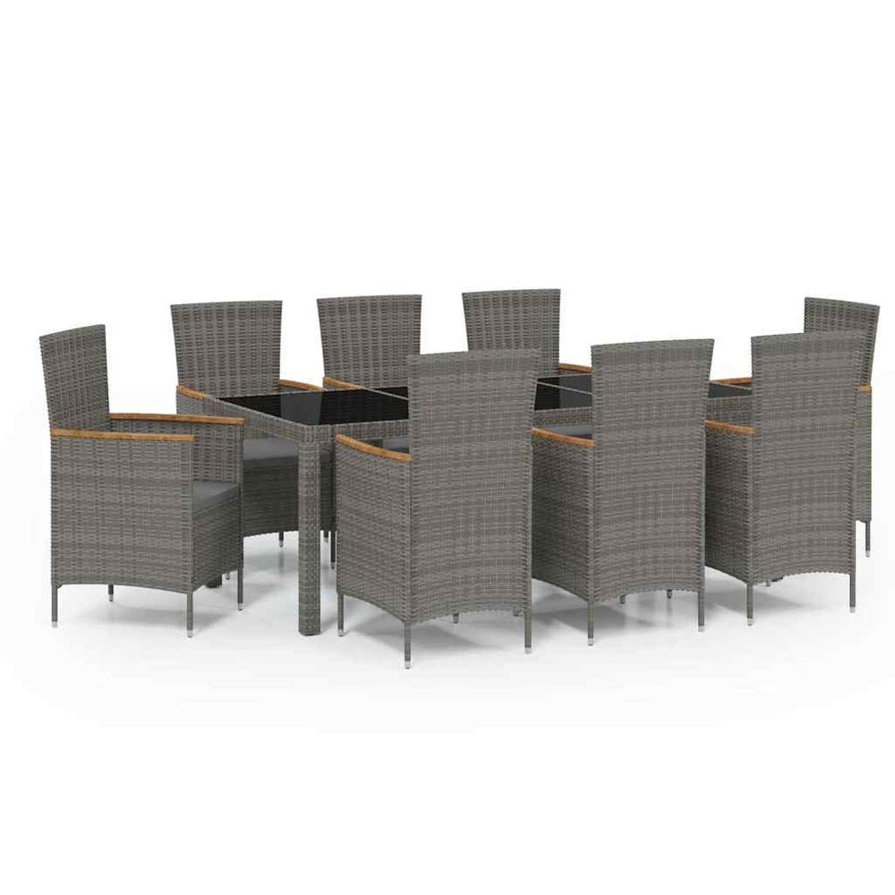 Ensemble à manger d'extérieur 9pcs coussins résine tressée gris