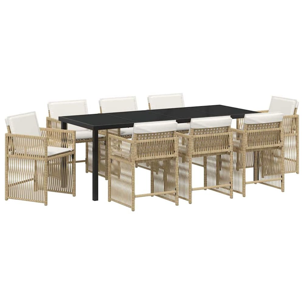 Ensemble de salle à manger pour jardin 9 pc beige polyrotin