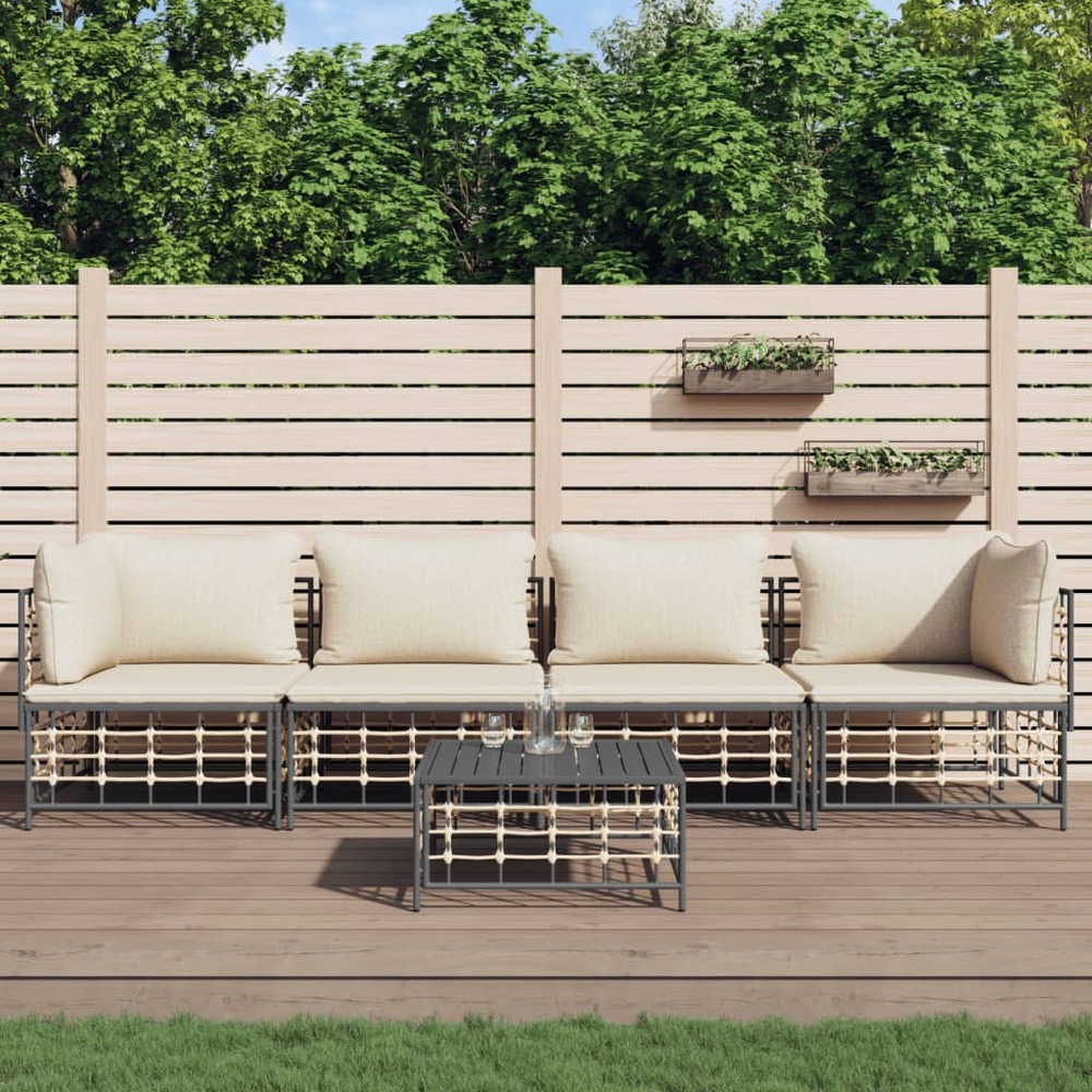 Salon de jardin 5 pcs avec coussins anthracite résine tressée