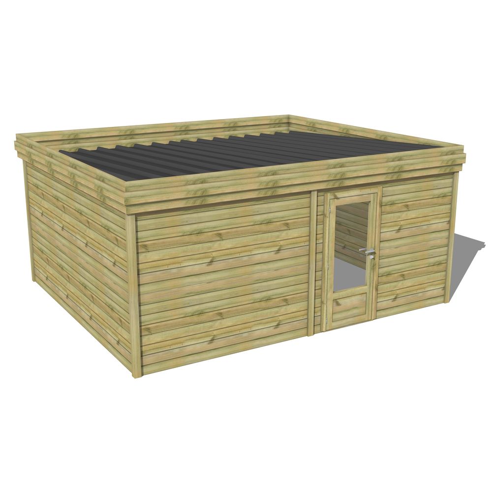 Abri de jardin bois pin traité autoclave 27mm - 5,195x4,34m / 23m2 - bac acier - abri français