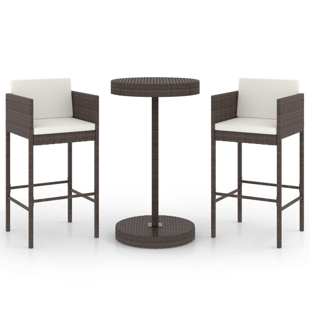 Meubles de bar de jardin 3pcs et coussins résine tressée marron