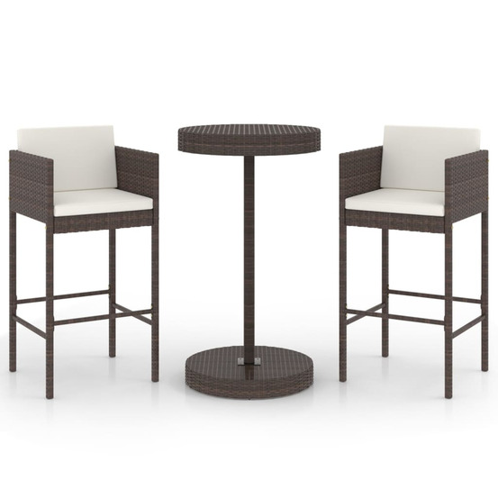 Meubles de bar de jardin 3pcs et coussins résine tressée marron