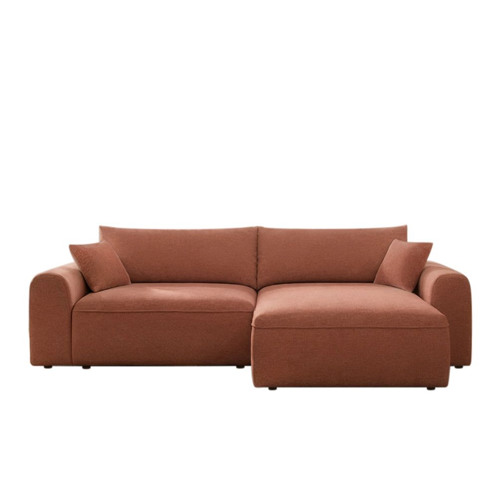 Canapé d'angle convertible terracotta 4 places tissu bouclé + coffre belair