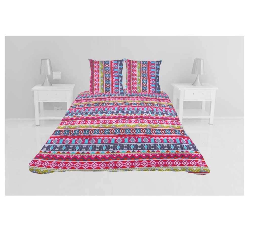 Couvre lit microfibre + taies ethnique coloree