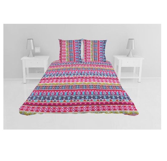 Couvre lit microfibre + taies ethnique coloree