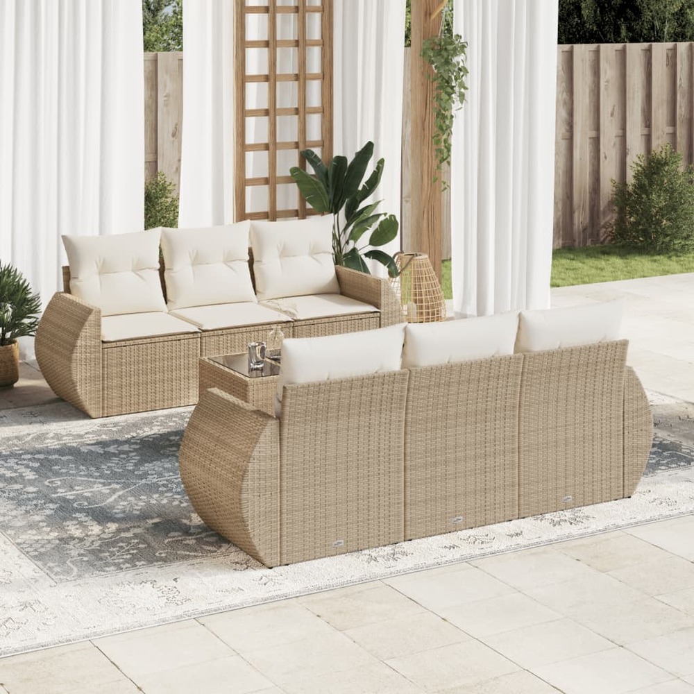 Salon de jardin avec coussins 7 pcs beige résine tressée