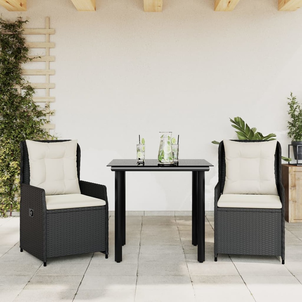 Ensemble à manger de jardin avec coussins 3 pcs noir