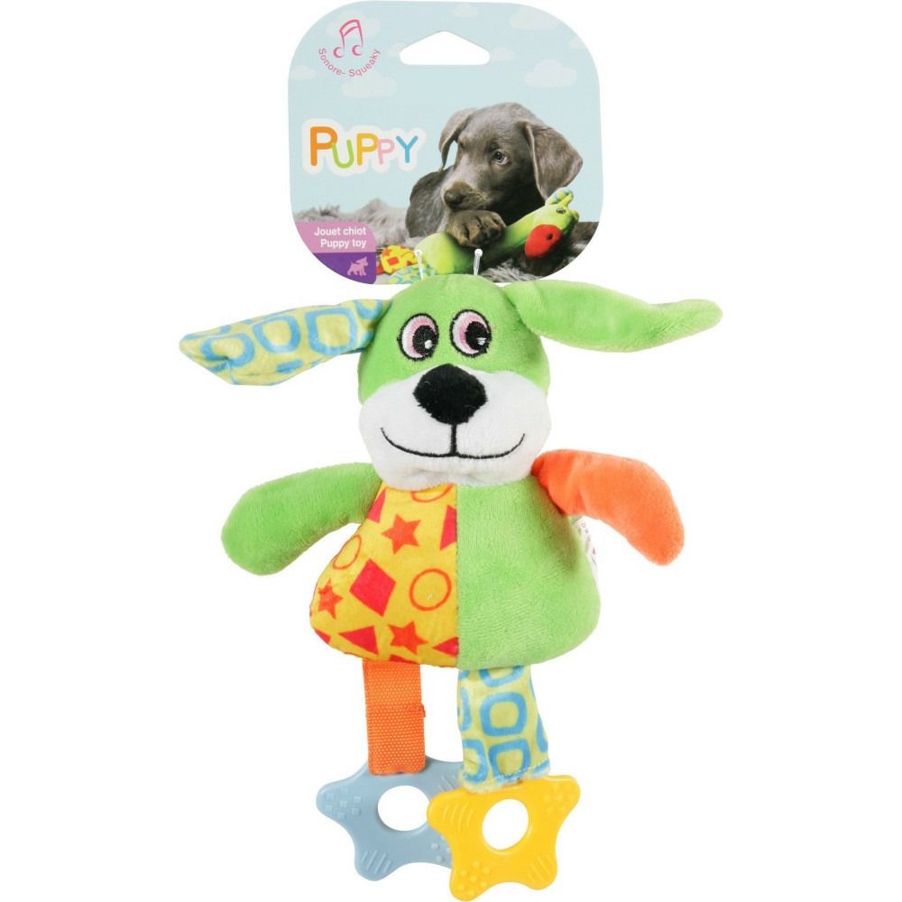 Jouet en peluche puppy chien vert, 23 cm, pour chiots.