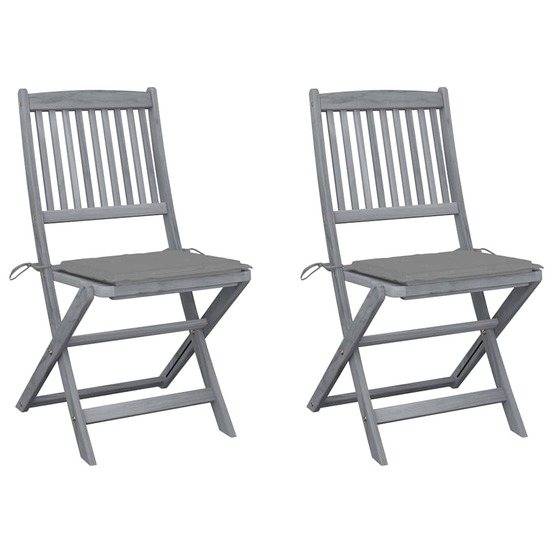 Chaises pliables d'extérieur lot de 2 et coussins bois d'acacia